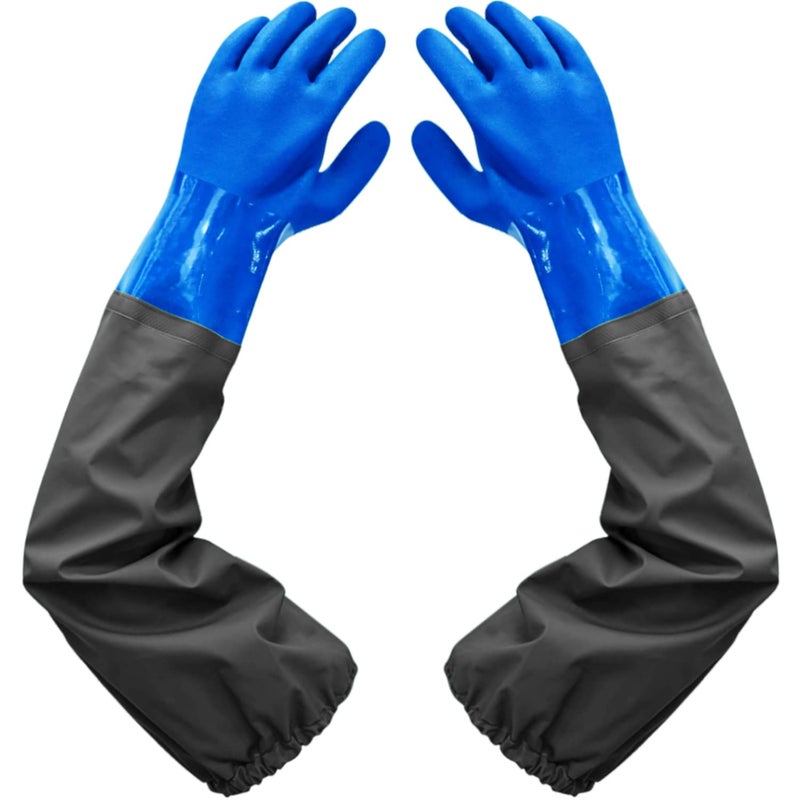 Haiou PVC Chemical Resistant, Long Rubber, Heavy Duty Waterproof Gloves for Chemical and Acid Work, 25 inches, Large-(Blue) - Image 1